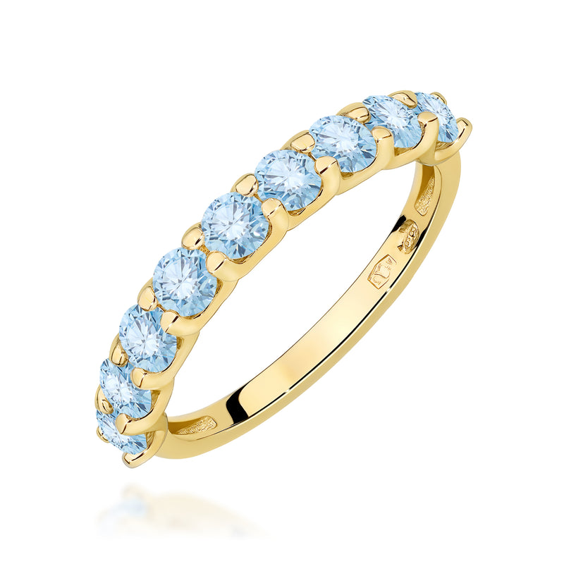Inel Aur 9K cu Diamante Albastre de Laborator 0.90 ct — Aur galben